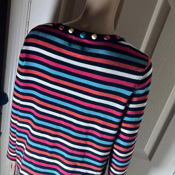 Ruby Rd. Navy Multi-Color Striped Cardigan - Picture 5 of 9